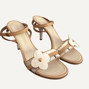 Louis Vuitton Takashi Murakami Multicolor Leather Slingback Heels Sz 38 RO005